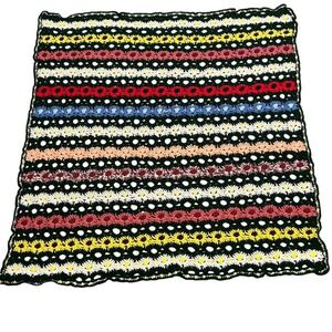 Handmade Crochet Daisy Afghan Blanket 50x50 Hunter Green Multicolor Throw